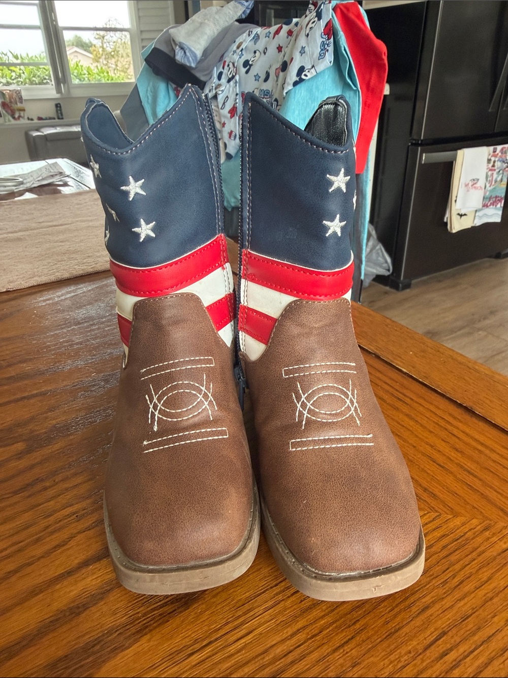 PAWZ Kids Western Flag Cowboy Boots in Brown, Blue, Red, White